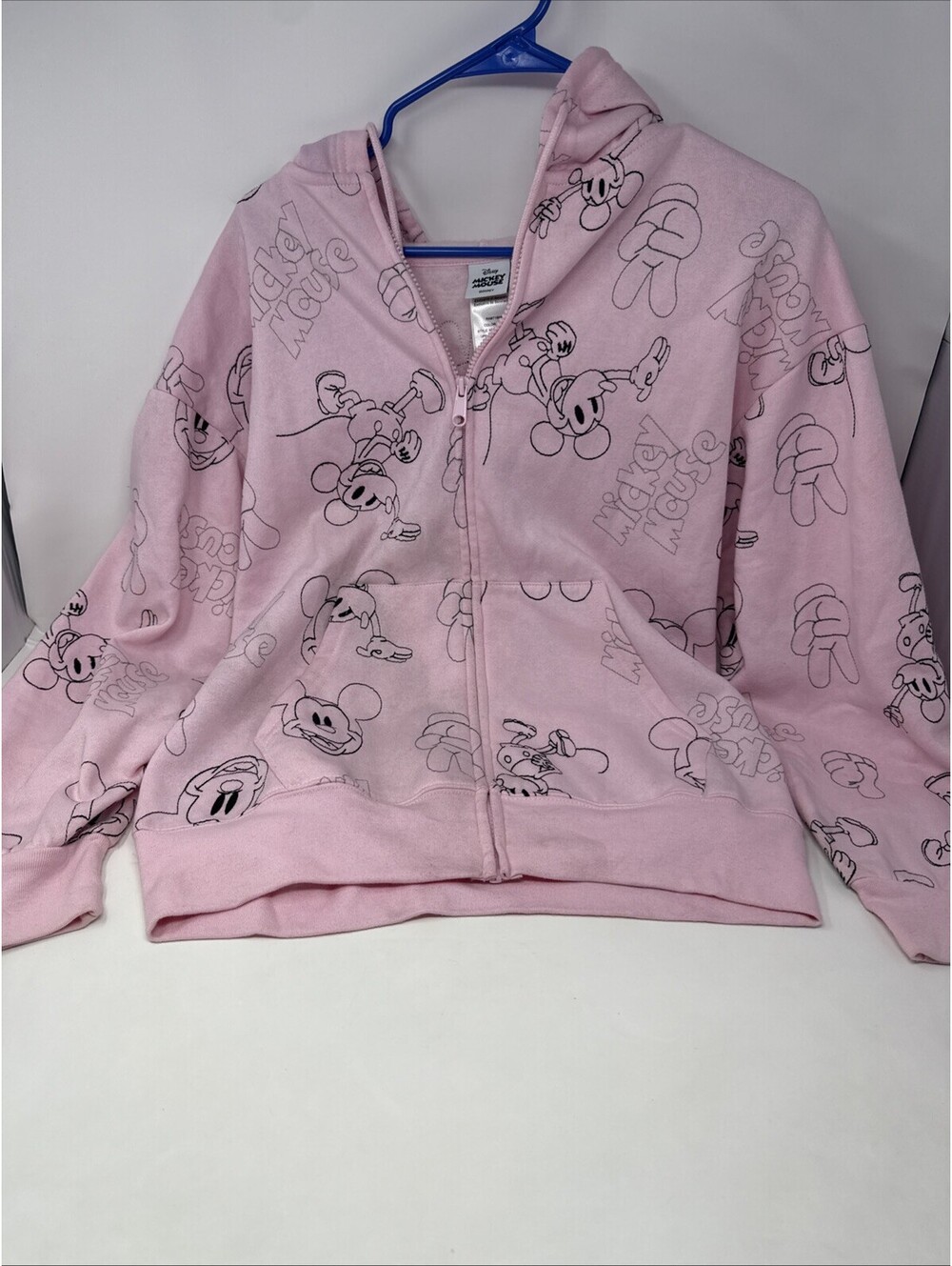 Disney Mickey Mouse Hoodie Sweatshirt Women Medium Pink AOP Full Zip Fleece